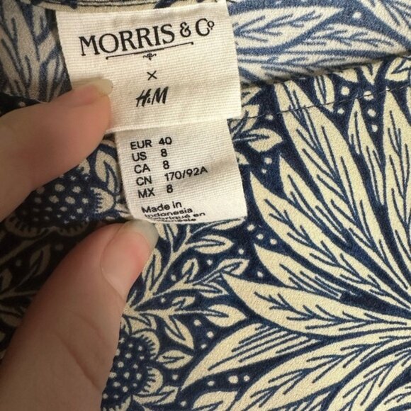 William Morris & Co X H&M Women's Blue Ivory Floral Print Tunic Dress size 8 EUC - Picture 3 of 8